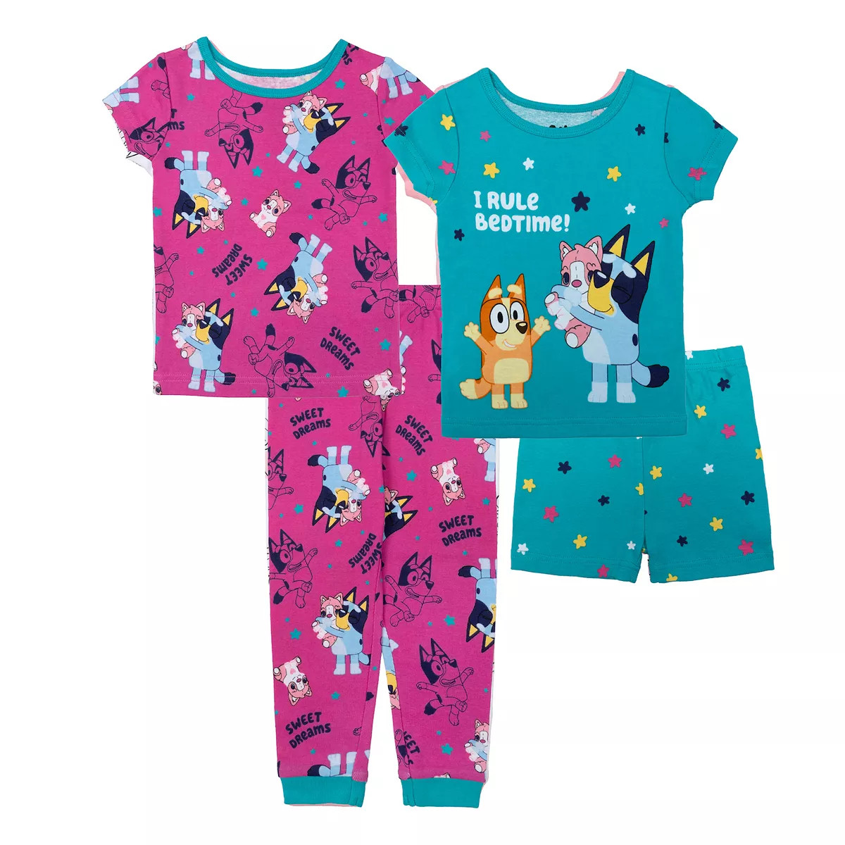 Toddler Girl Bluey "Bedtime Rules" 4-Piece Tops & Bottoms Pajama Set | Kohl's