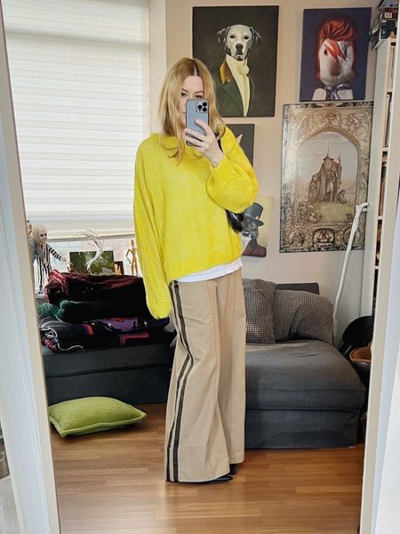 I’m glad I bought this sweater before it sold out. It’s going to be a great spring piece, plus it’s fun to add a vibrant piece to my wardrobe.
Trousers I sourced on eBay, bag is vintage.

#LTKfindsunder50 #LTKover40 #LTKstyletip