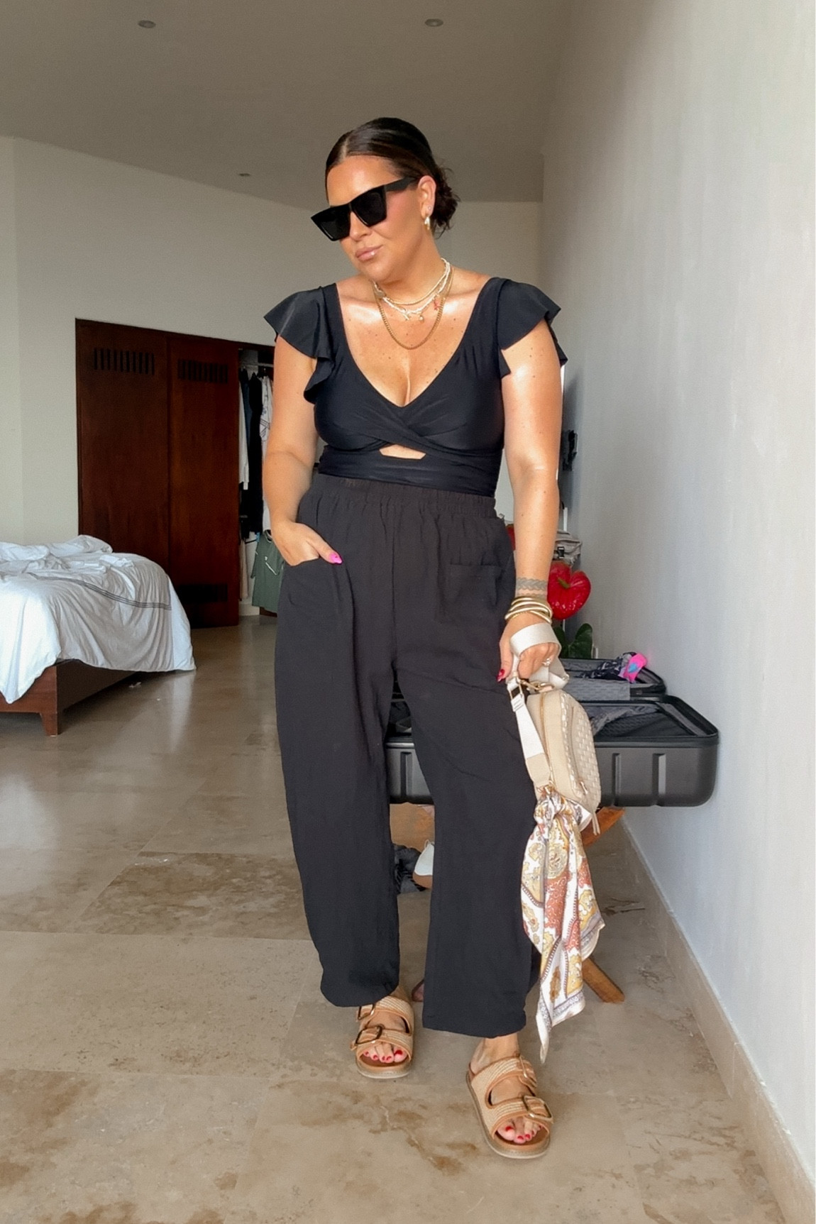 Favorite vacation look!
Swim: XL
linen pants: XL
sandals: TTS

PATRICK TA bronzer/shimmer: has actually color in it to make you look more  bronze. 
Dibs stick is more of just a highlighter. Just shimmer  

#LTKMidsize #LTKFindsUnder50 #LTKStyleTip