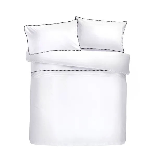 Serene Pom Pom Duvet Cover and Pillowcase Set Grey | Dunelm (migrated)