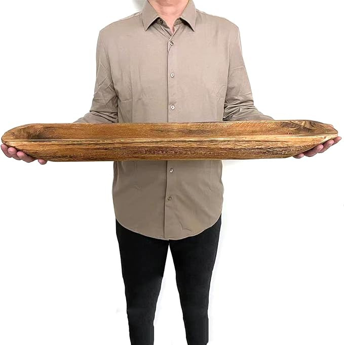 Wooden Dough Bowl Decor, Vintage Wooden Bowl Hand Carved Home Decor for Dining Table Center, Livi... | Amazon (US)