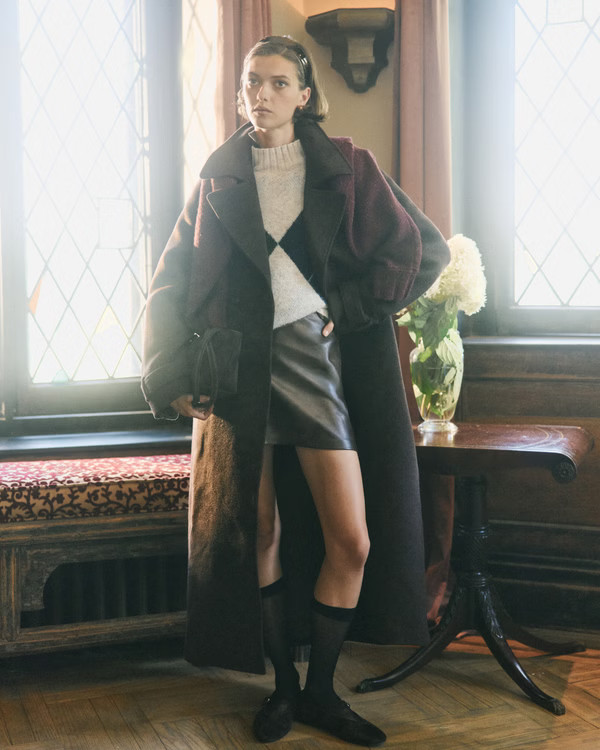 A&F Carrie Wool-Blend Trench Coat | Abercrombie & Fitch (US)