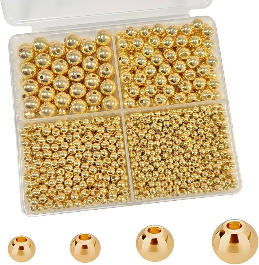 1680pcs Gold Round Spacer Beads 3/4/6/8mm 4 Size Smooth Ball Beads for Jewelry Making Metal Circl... | Amazon (US)