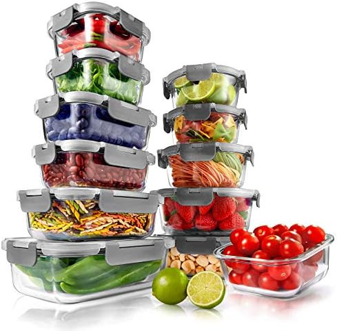 NutriChef Superior Glass Food Storage Containers - 24-Piece Stackable Glass Meal-prep Containers ... | Amazon (US)