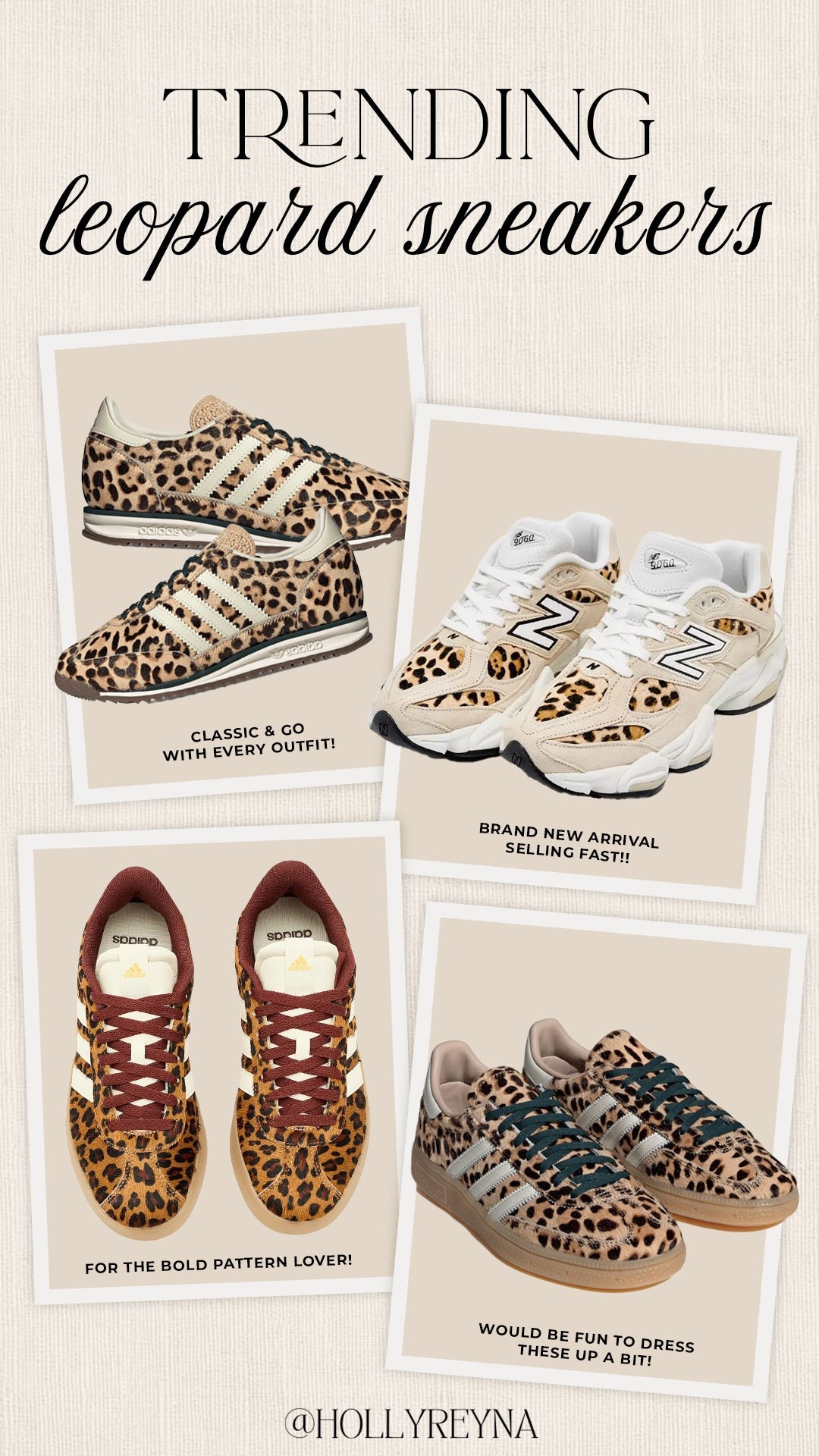 Cute trending leopard sneakers! 

#summertrends

Summer trends. Summer sneakers. Trendy leopard sneakers. New balance leopard 9060s.

#LTKootd #LTKSeasonal #LTKSaleAlert