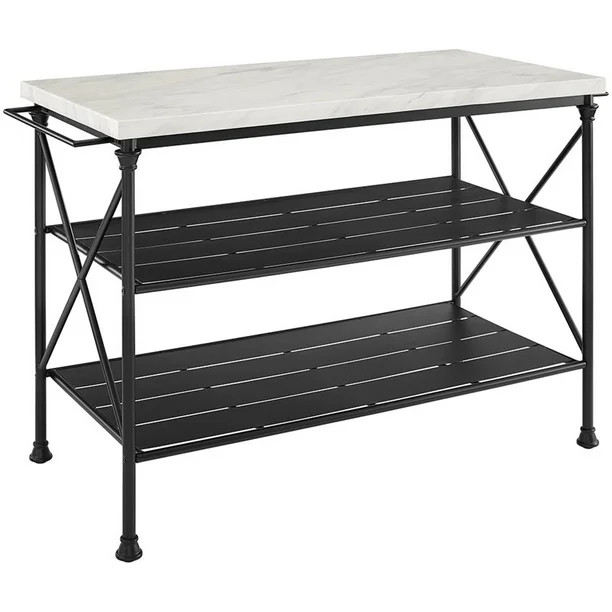 Crosley Furniture Madeleine Metal/Faux Marble Top Kitchen Island in Matte Black - Walmart.ca | Walmart (CA)