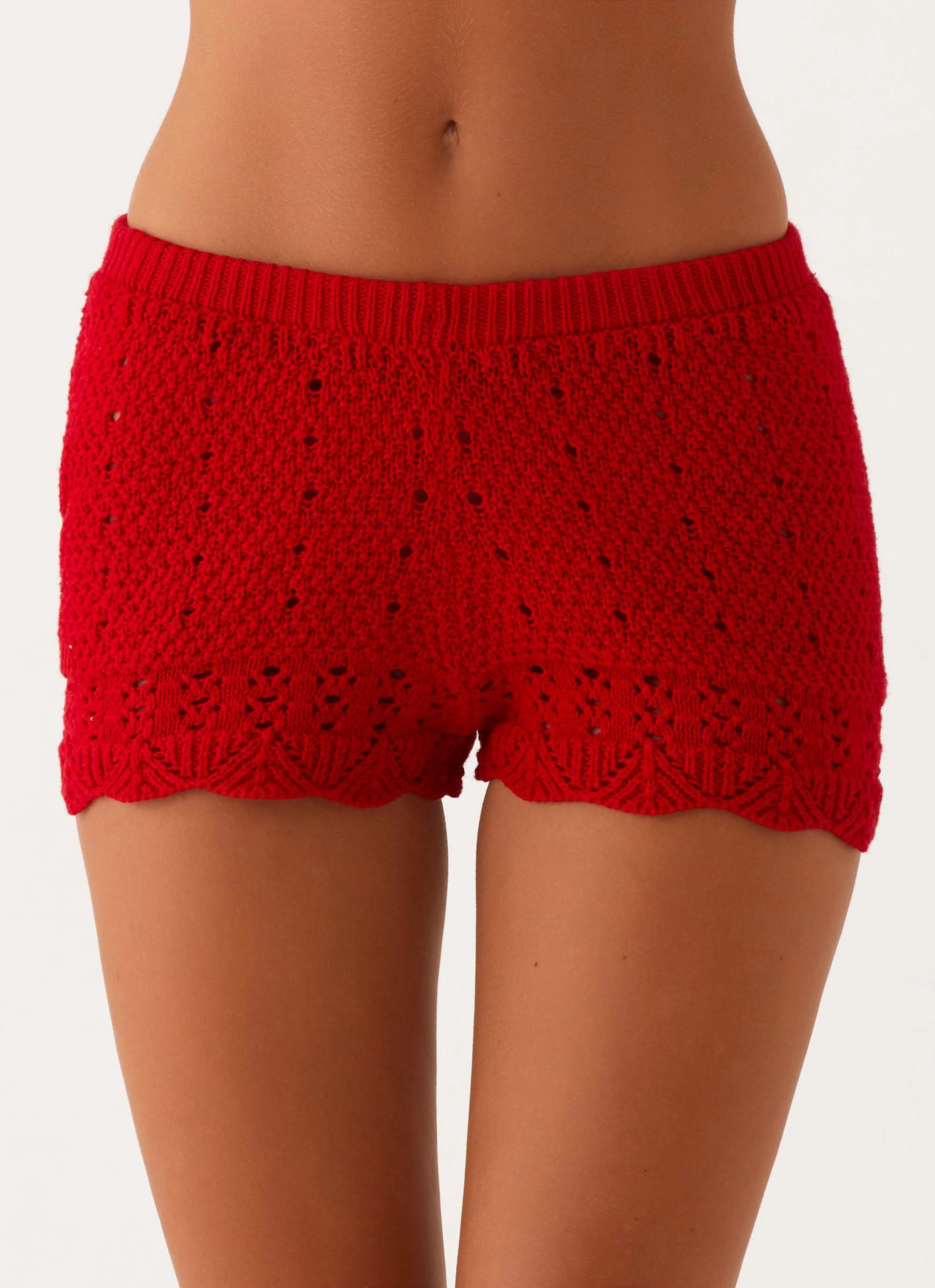 Oakley Low Rise Crochet Mini Shorts - Red | Peppermayo (Global)