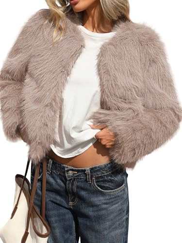 ELLEVEN Women’s Fluffy Faux Fur Cropped Coat – Soft Warm Fashion Winter Jacket with Hooks & P... | Amazon (US)