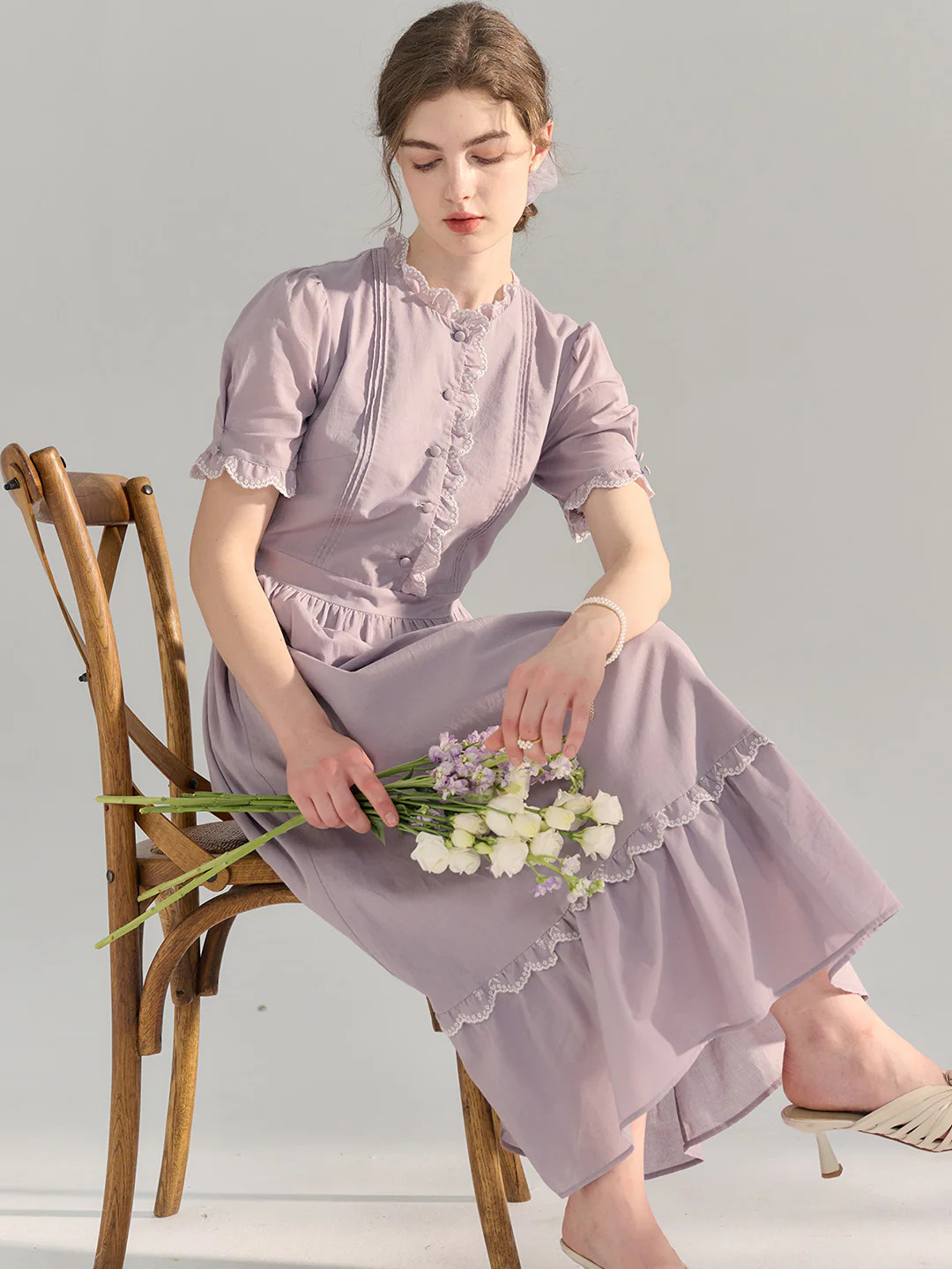 Averi Vintage Lace Panel Cotton Purple Dress | SimpleRetro