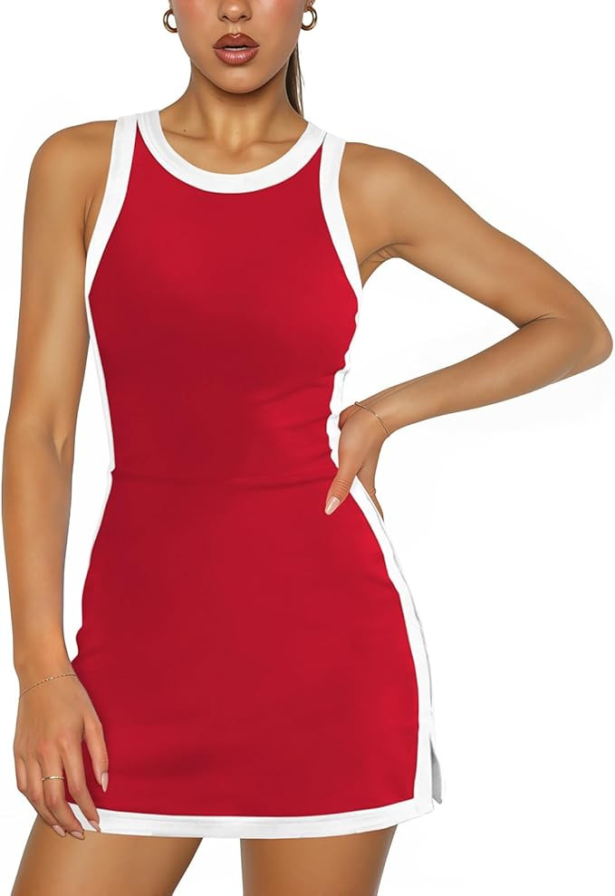 Hragc Womens Backless Tennis Dress with Built in Shorts Pocket Workout Sleeveless Golf Sport Goin... | Amazon (US)