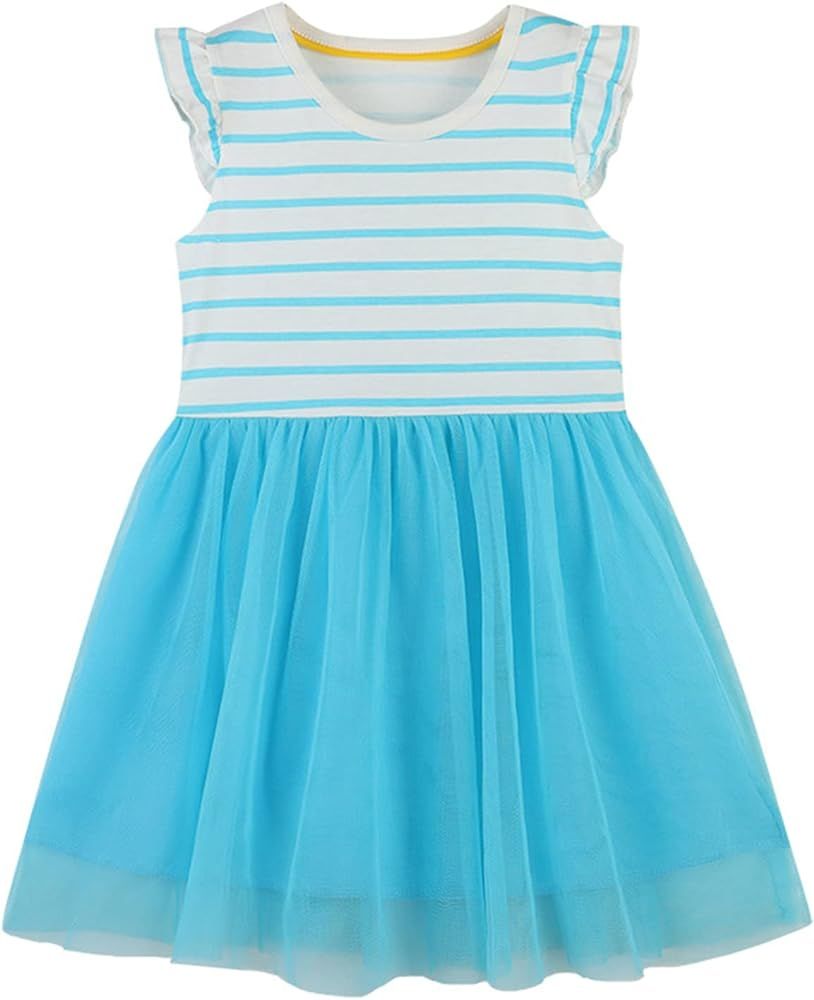 KISSOURBABY Little Girls Soft Summer Cotton Short Sleeve Dresses T-Shirt Casual Cartoon Dress | Amazon (US)
