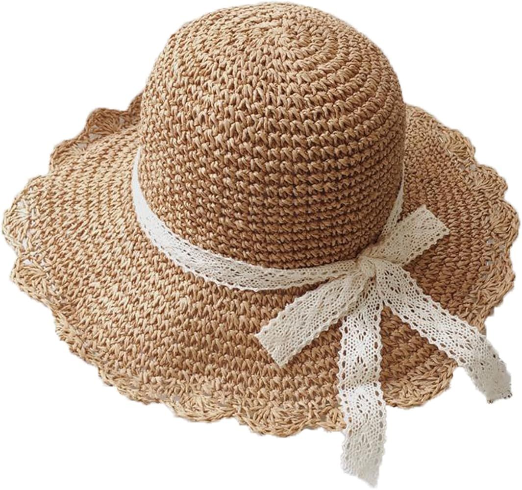 Summer Beach Sun Straw Hats for Women Wide Brim Packable Travel Bucket Hats UPF 50+ | Amazon (US)