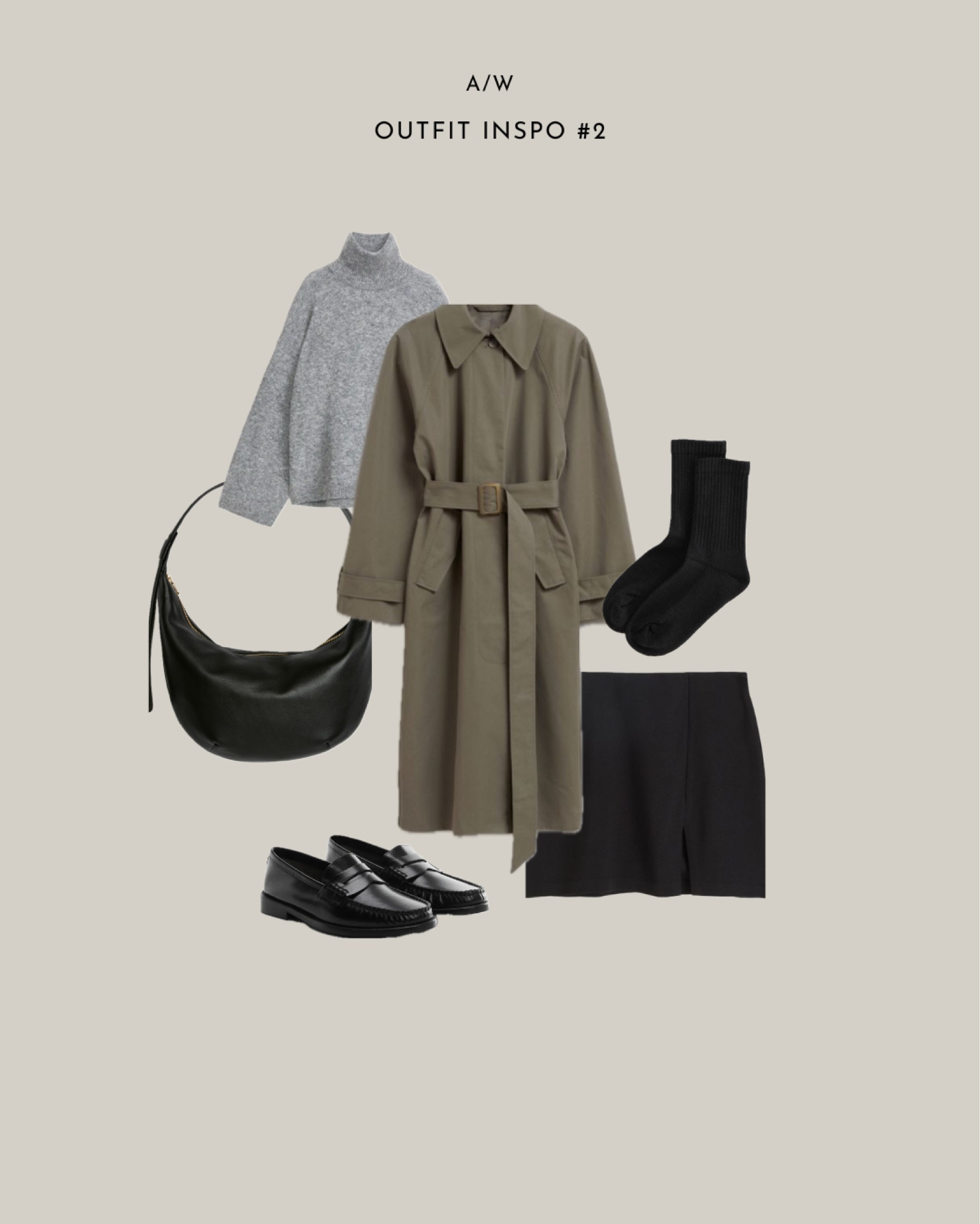 A/W outfit inspo. 

khaki trench coat, grey turtleneck jumper, black loafers, black mini skirt 

#LTKSeasonal #LTKstyletip