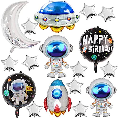17Pcs Astronaut Spaceman Foil Balloons Rocket Airship Star Moon Balloons Helium Balloons Space Ga... | Amazon (US)