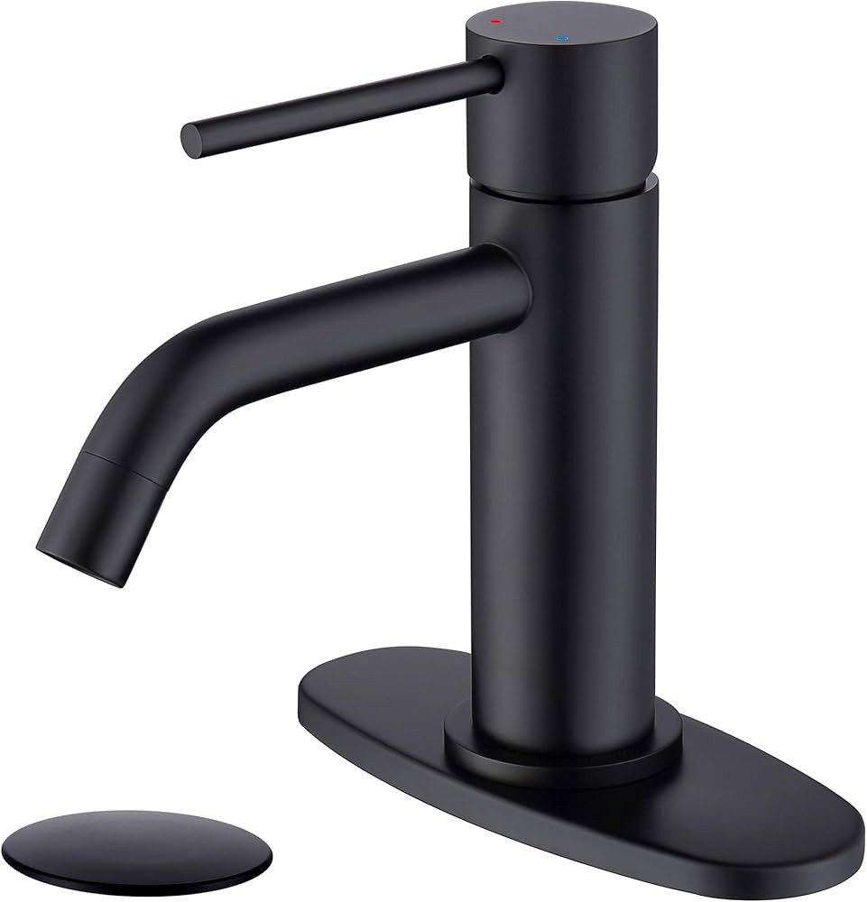 Matte Black Bathroom Faucet Single Hole, JXMMP Brass Single Handle Bathroom Sink Faucets with Pop... | Amazon (US)