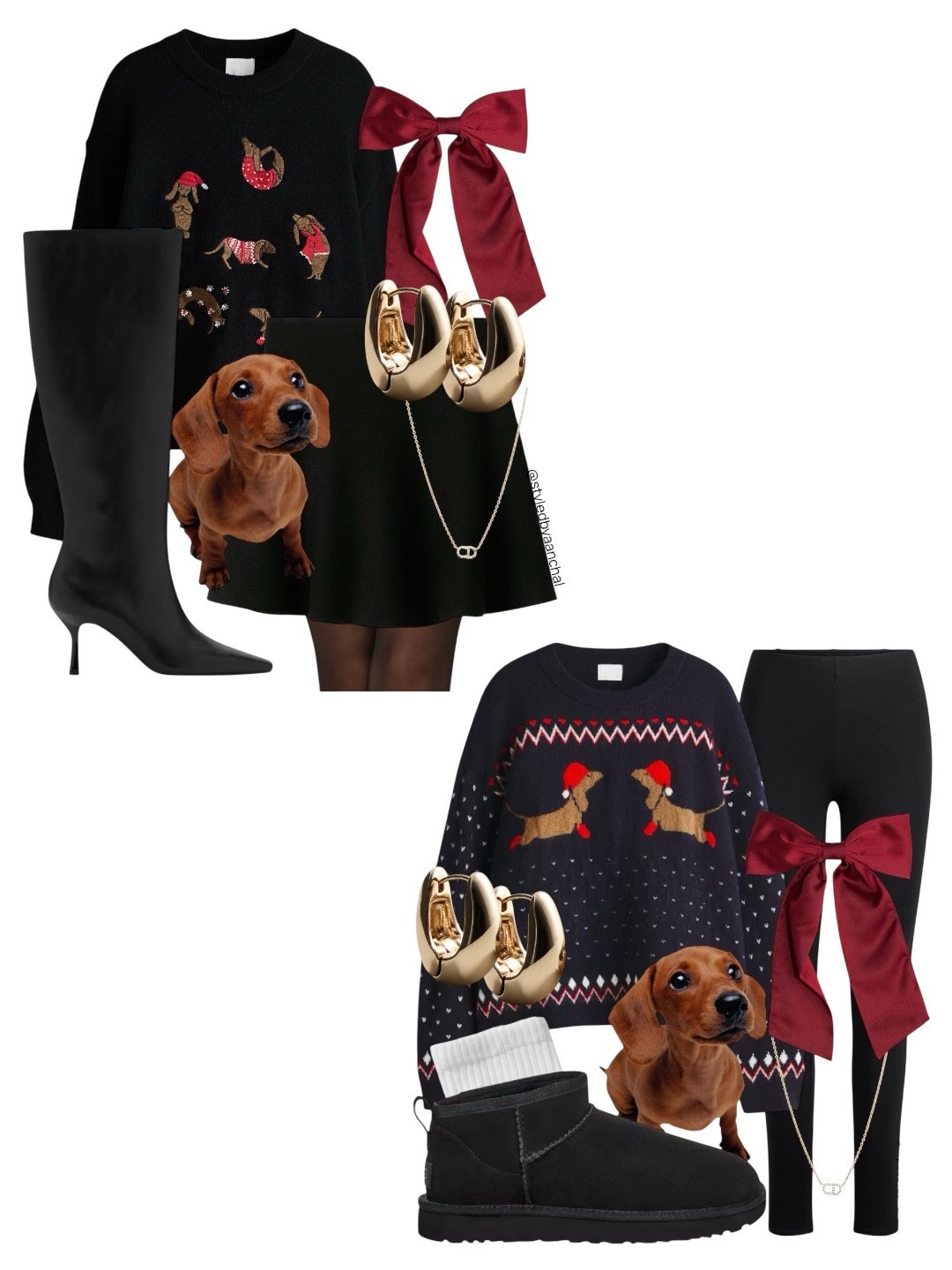 Holiday style, but make it dachshunds in santa hats edition 🎄✨🐾
Styled two ways: one polished, one cozy.