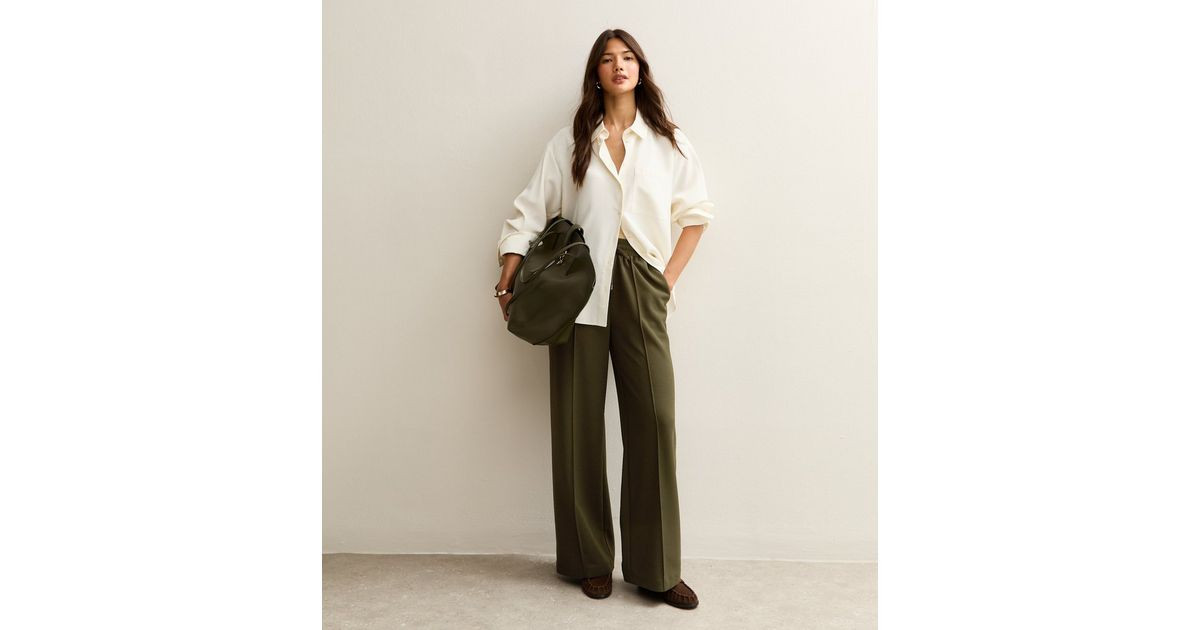 Green Wide Leg Elasticated Waist Jersey Trousers | New Look | New Look (UK)