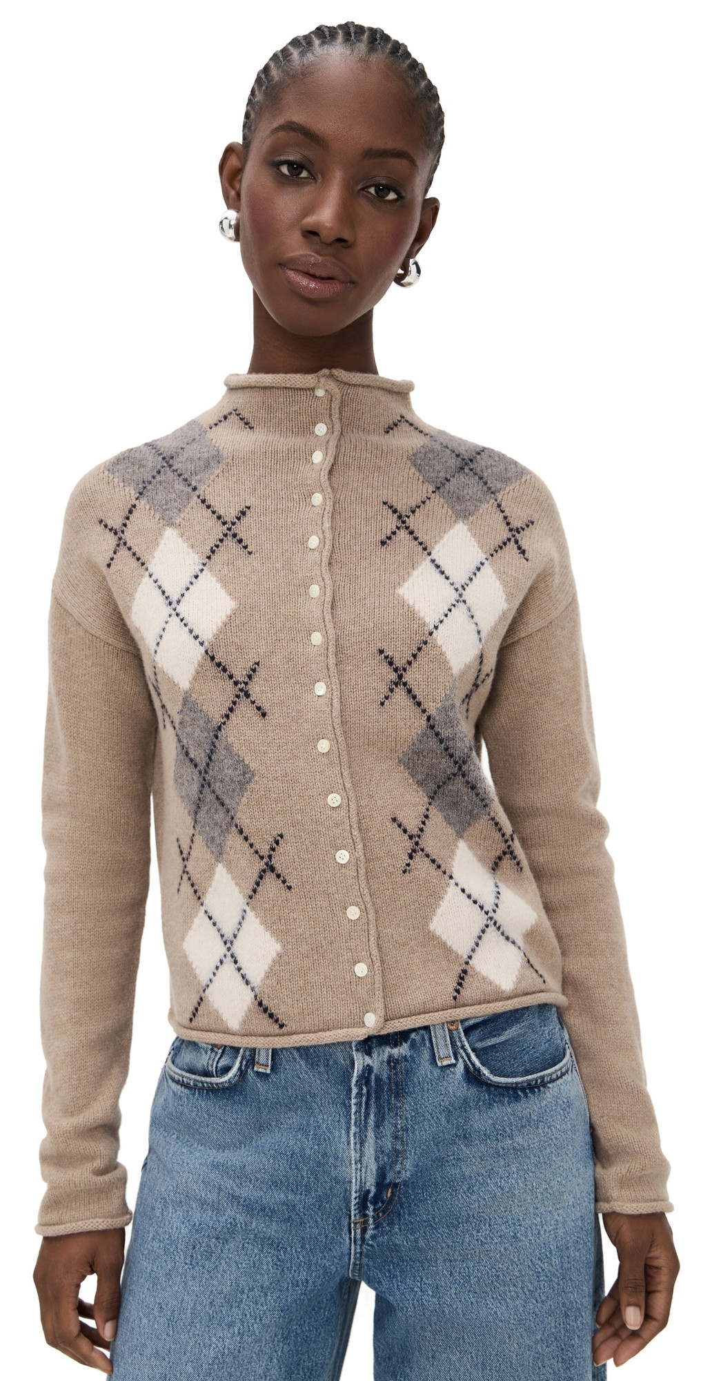 Alex Mill Taylor Cardigan In Wool Cotton Argyle Oatmeal S | Shopbop