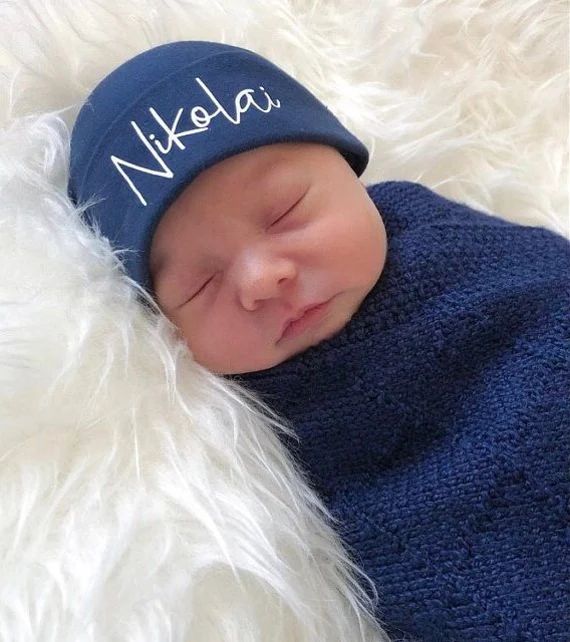 Personalized Newborn Hat Navy Blue Hospital Hat Baby Boy | Etsy | Etsy (US)
