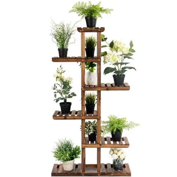 Topbuy 6 Tier Wooden Plant Flower Display Shelf Flower Pot Rack | Walmart (US)