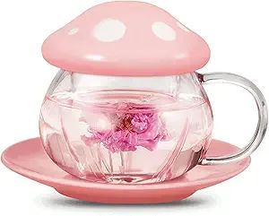 Mushroom Cup Cute Glass Tea Cup with Infuser and Lid Kawaii Mushroom Mug Set Coffee Teapot with C... | Amazon (US)