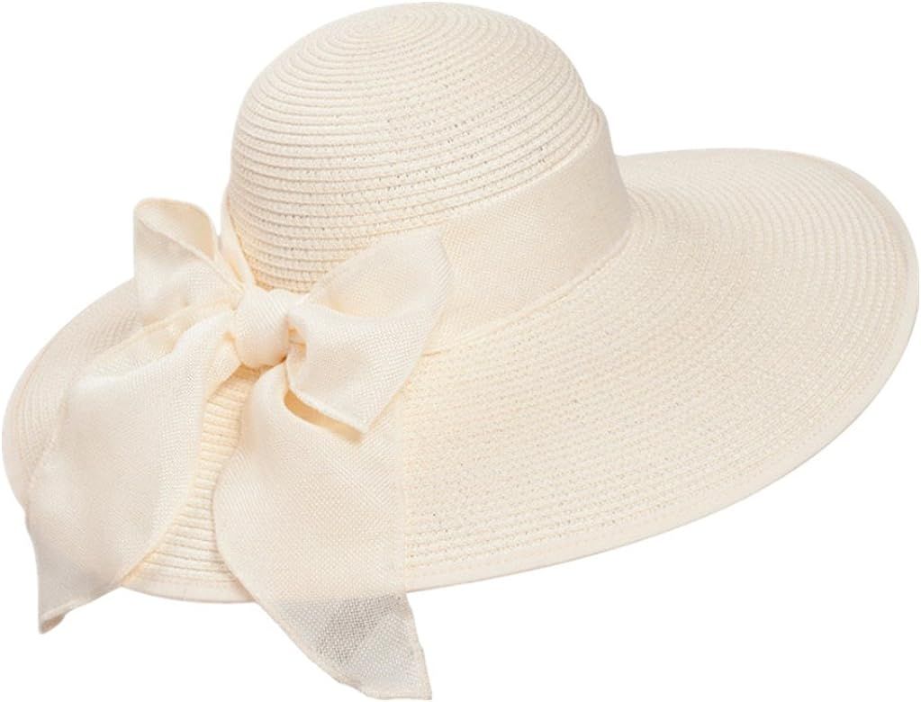 Women's Summer Straw Hat Wide Brim Floppy Hat with Bow UPF50+ Sun Hats | Amazon (US)