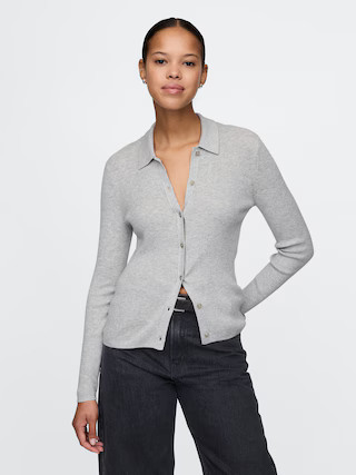 CashSoft Rib Polo Cardigan | Gap (US)