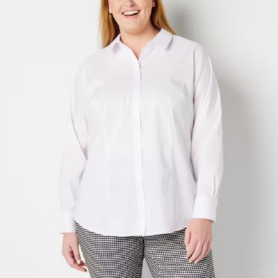 Liz Claiborne Plus Wrinkle Free Womens Long Sleeve Regular Fit Button-Down Shirt | JCPenney