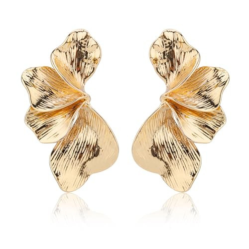 Statement Earrings for Women, Chunky Gold Statement Earrings for Women Gold Fan Shape Flower Leaf Shell Angel Wings Earrings Boho Earrings for Women Big Gold Earrings Statement Earrings | Amazon (US)