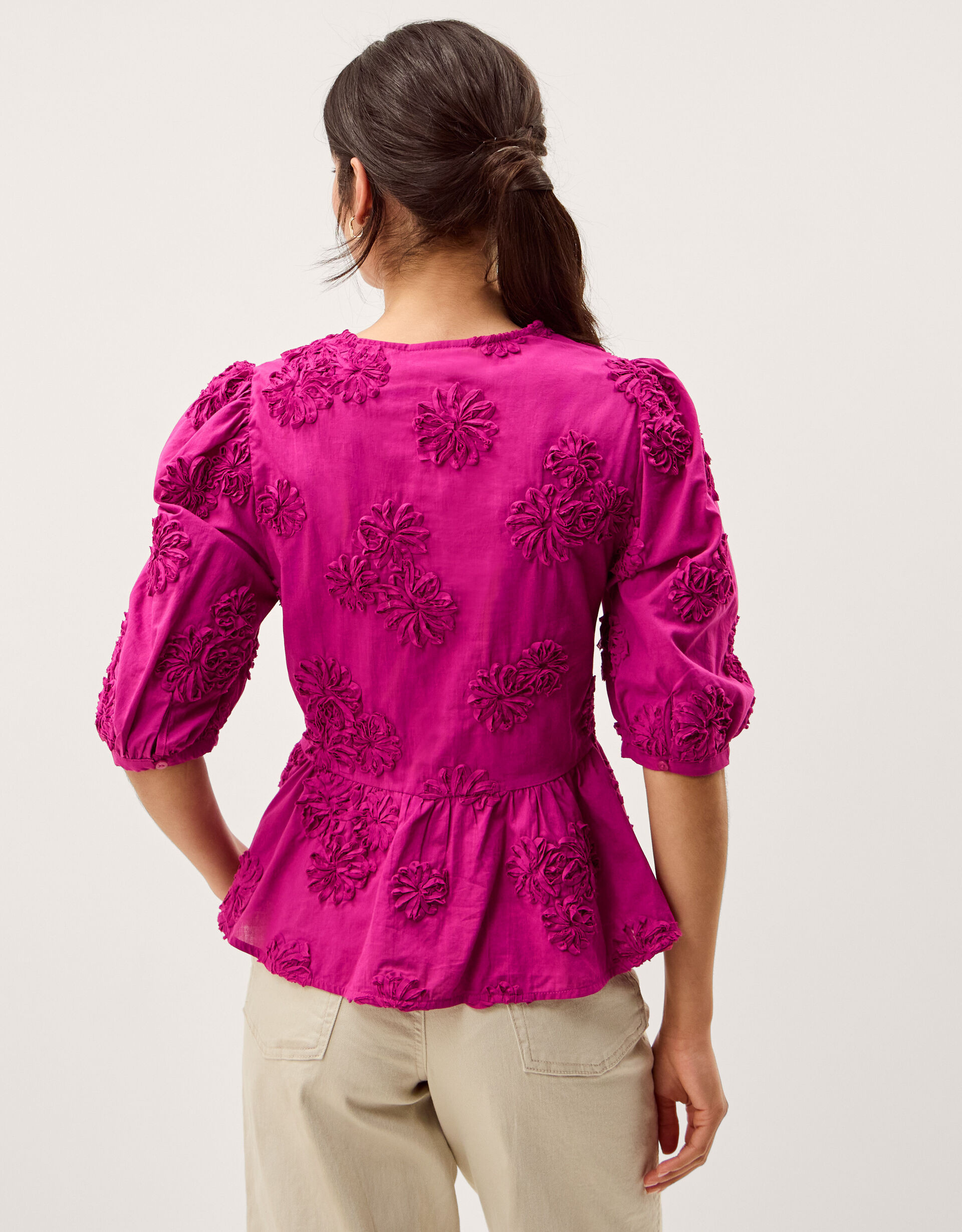 Tammy Puff Sleeve Embroidered Top Pink | Monsoon (UK)