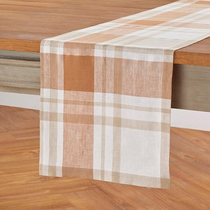 Solino Home 100% Pure Linen Table Runner Fall Harvest Plaid, 14 x 72 in | Amazon (US)
