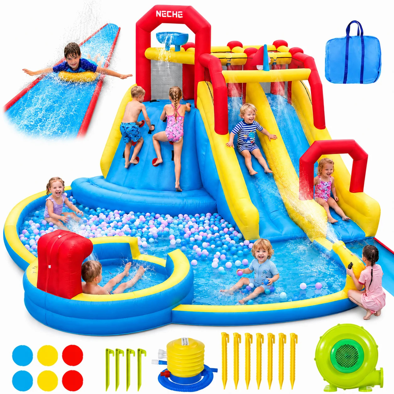 Neche 222" Giant Large Inflatable Water Slide Bounce House With 750W Blower, Splash Pool, Backyar... | Walmart (US)