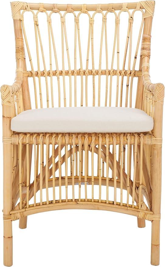 SAFAVIEH Home Collection Zorianna Tropical White/Natural Rattan Dining Chair with Cushion (Fully ... | Amazon (US)