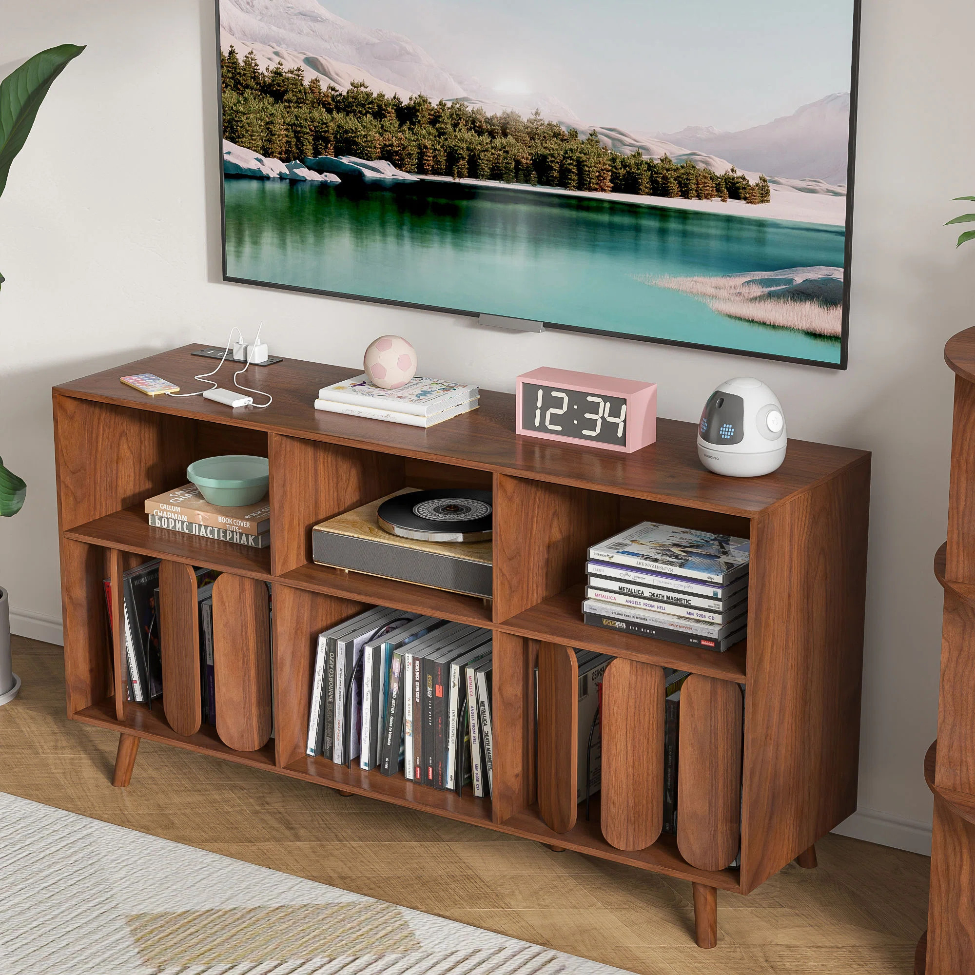 Large Record Player Stand, Record Storage Holder, Record Player Table With Power Outlet, Record S... | Wayfair North America