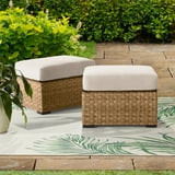 Better Homes & Gardens River Oaks All-Weather Wicker Outdoor Ottomans – 2 Pack, Natural | Walmart (US)