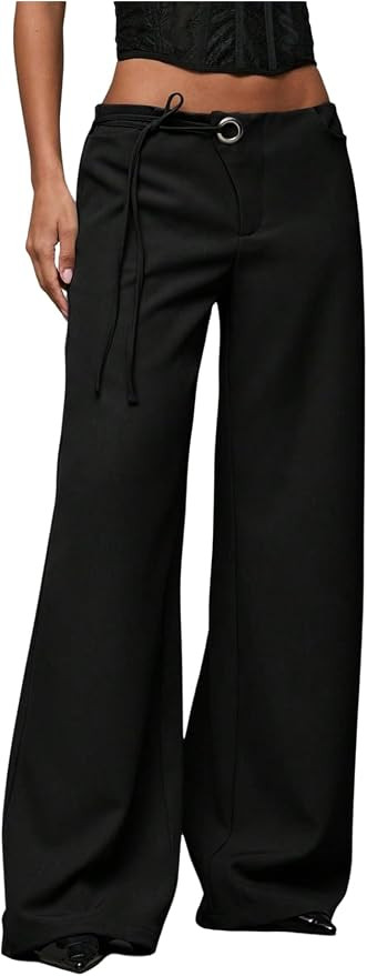 GORGLITTER Women's Low Rise Going Out Formal Dress Pants Wide Leg Work Slacks Pants Business Casu... | Amazon (US)