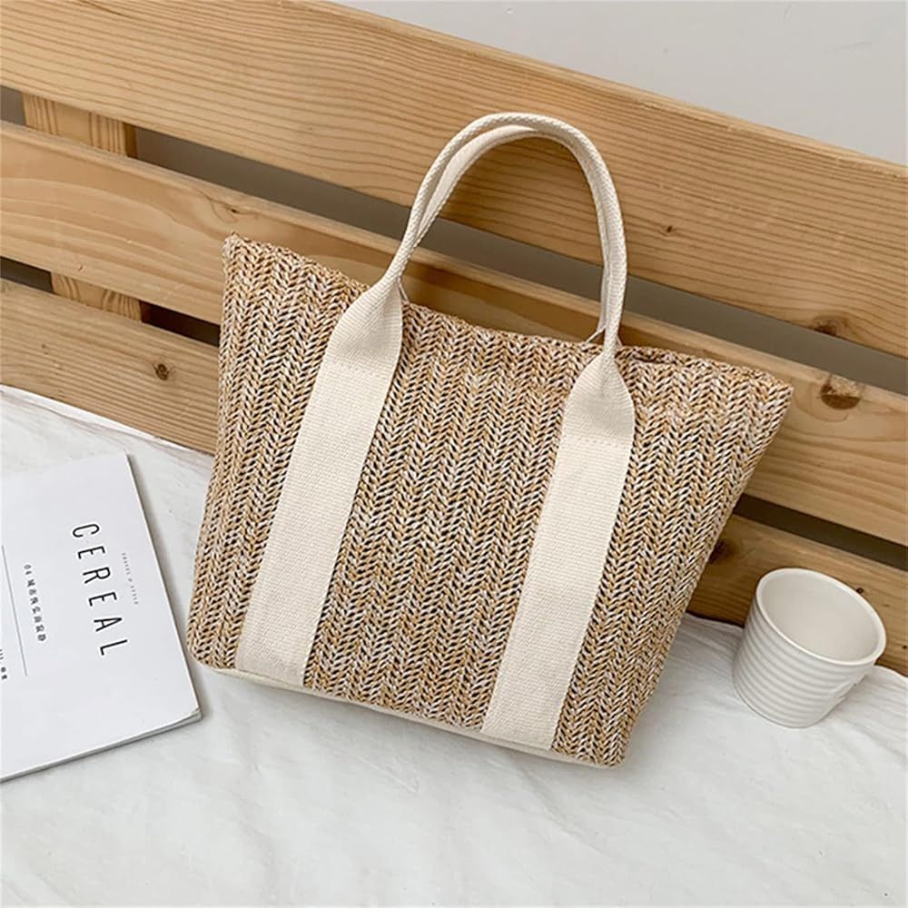 Mini Straw Tote Bag Natural Straw Woven Beach Bag Casual Shoulder Bags Handbag for Women Fashion Str | Amazon (US)