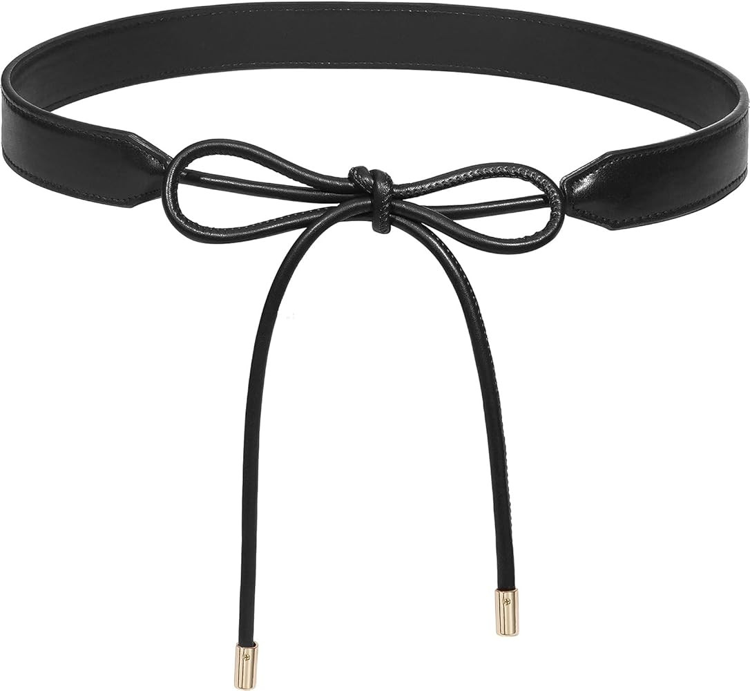 Women PU Leather Tie Waist Belts Knotted Thin Skinny Rope Waistband | Amazon (US)