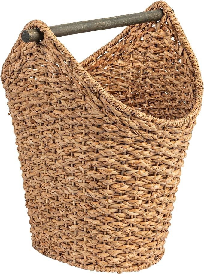 Bankuan Braided Oval Toilet Paper Basket with Wood Bar | Amazon (US)