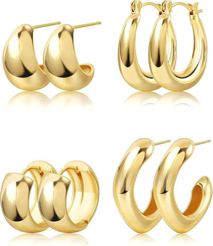 Gold Hoop Earrings for Women Chunky Gold Earrings 14K Gold Plated Earrings Lightweight Thick Tear... | Amazon (US)