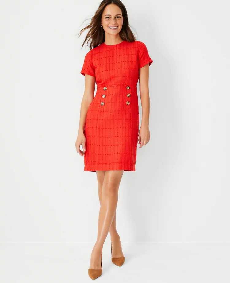 Tweed Button Trim Shift Dress | Ann Taylor (US)