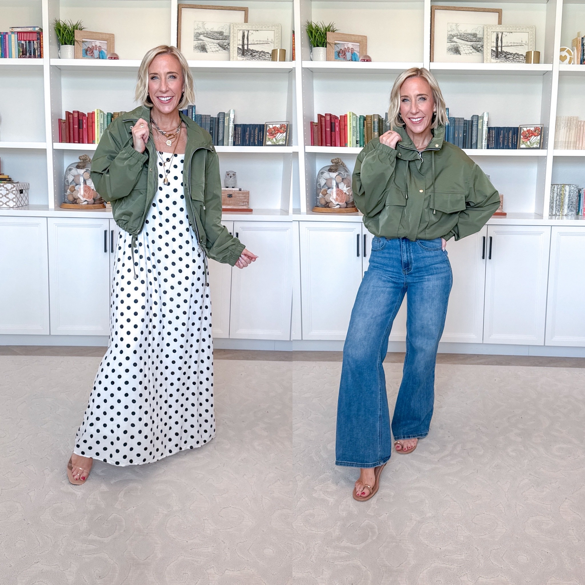Amazon - lightweight fall jackets 1. Cropped Utility Jacket - size XL (bought the XL on accident, but I don't mind it). 20 colors. * White Polka Dot Maxi Dress - Size Small (could have done an XS). Code 20LESLIE for 20% off. * Wide Leg Jeans - size 25. (Color: C-inseam 30"-medium Blue). 

#LTKOver40#LTKSeasonal#LTKPetite