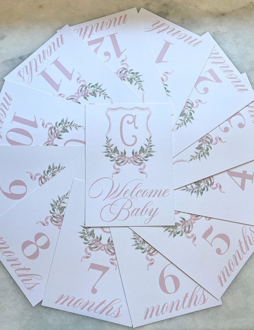Watercolor Monogram Crest Baby Milestone Cards Baby Shower Gift Month Cards Milestone Baby Girl W... | Etsy (US)