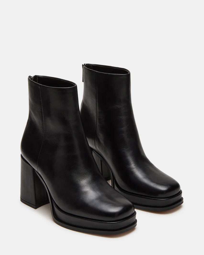 MAXIE Black Leather Block Heel Ankle Boot | Women's Booties | Steve Madden (US)