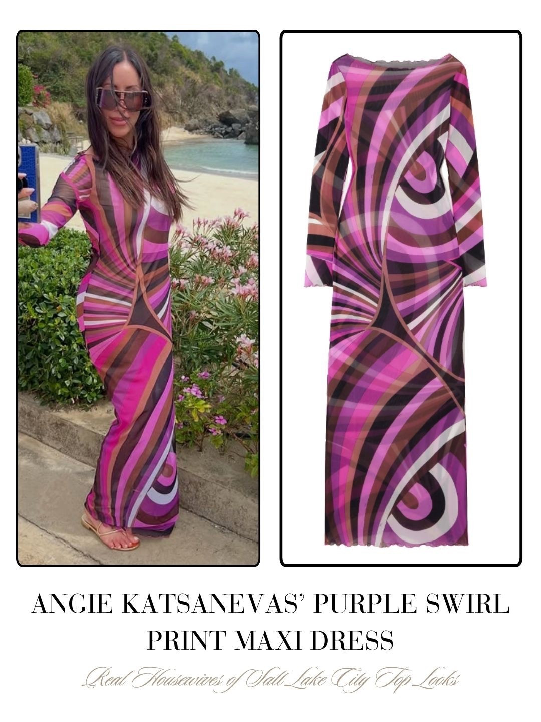 Angie Katsanevas’ Purple Swirl Print Maxi Dress 📸 = @angiekatsanevas