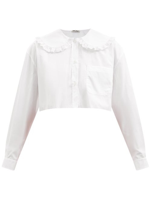 Miu Miu - Peter Pan-collar Cropped Cotton-poplin Shirt - Womens - White | Matches (UK)
