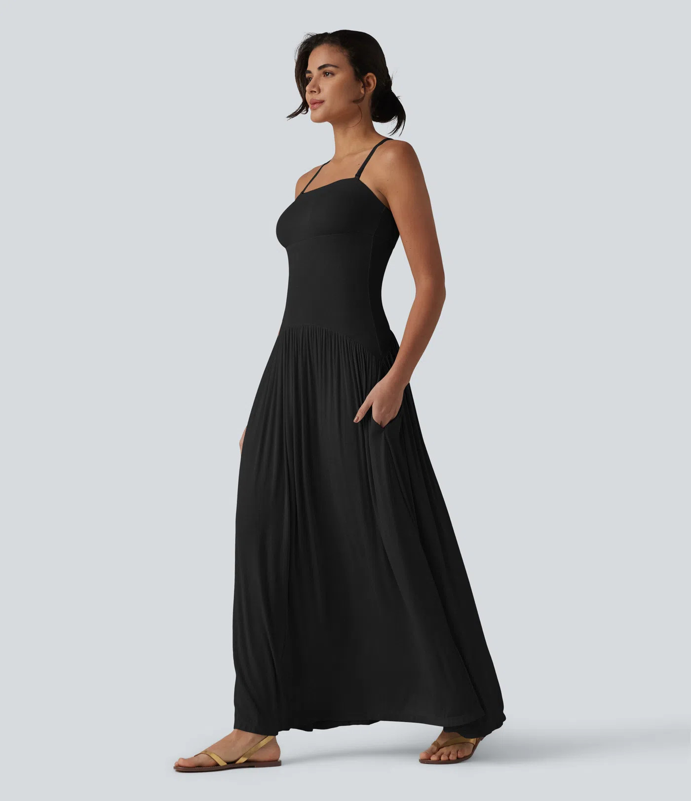 Women’s Ribbed Flowy Maxi Slip Dress with Pockets - Halara | HALARA