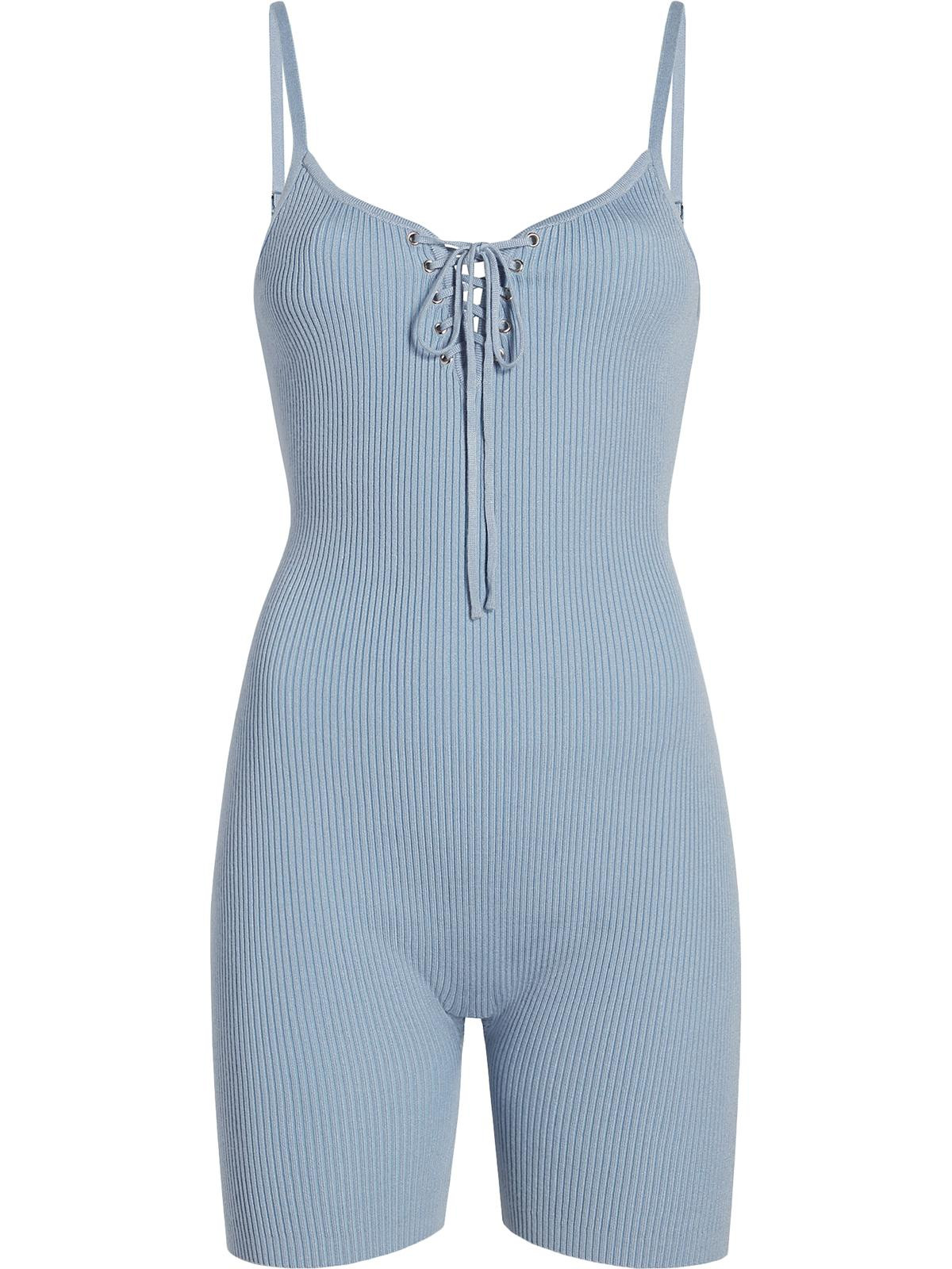 Madden Girl Womens Lace-Up Ribbed Romper Blue S - Walmart.com | Walmart (US)
