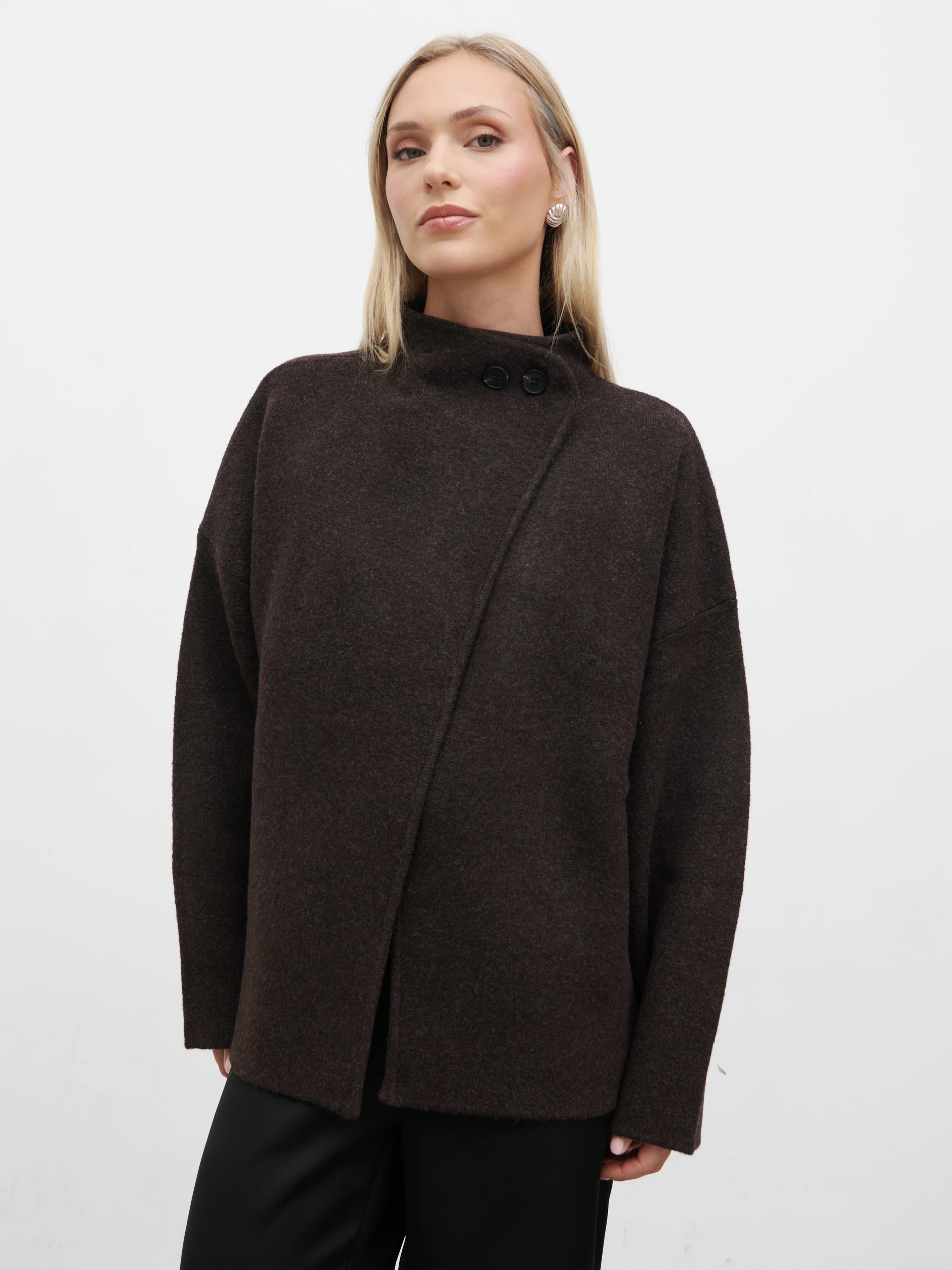 Sarlina Crossover Knit Cardigan With Button Neck | Pretty Lavish (UK)