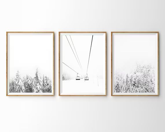 Winter Decor Gallery Wall Set Ski Print Set of 3 Winter Prints Snowy Trees Chalet Decor Cabin Dec... | Etsy (US)